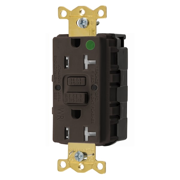 Hubbell Wiring Device-Kellems Straight Blade Devices, SNAPConnect Receptacle, GFCI, Tamper and Weather Resistant, Commercial Hospital Grade, Self Test, 20A 125V, 2-Pole 3-Wire Grounding, 5-20R, Brown GFTWRST83SNAP